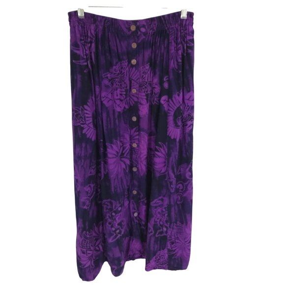 Gone Troppo Skirt Purple Rayon Flowy Travel Tropical Hawaiian Batik Butterfly S - Picture 1 of 11